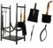 Dibor Log Basket Fireside Companion Set - Recycled Iron Black Log Store Indoors with Fire Poker, Dustpan, Brush & Tongs Fireplace Accessories Contemporary Wood Basket Log Rack Log Burner Accessories
