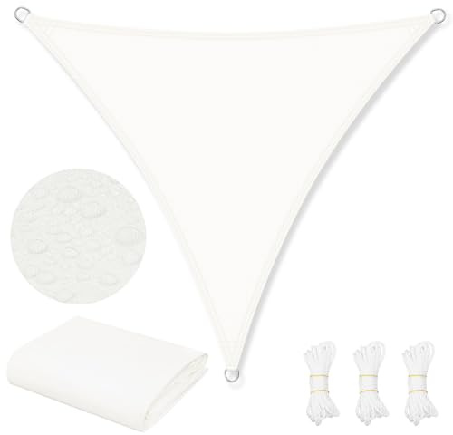 WOLTU Lona de sombreado de PES, poliéster 200 g/m², Vela de Sombra, Impermeable, Lona Parasol para Exteriores, protección Solar, con Anillas en D y Cuerdas, para balcón, pérgola, 5 x 7 x 7 m, Crema