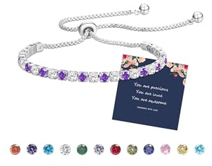 Fehki Tennisarmband för kvinnor kristall dragsko justerbart armband födelsesten läckert armband smycken födelsedag mors dag present till flickvänner brudtärnor mamma syster, Mässing