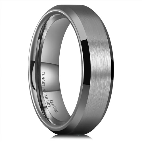 King Will - Anello nuziale da uomo in carburo di tungsteno, 6 mm/7 mm/8 mm, argento/nero/grigio gunmetal, con bordi smussati/bordi a gradino e vestibilità comoda, Z(68.47mm), Tungsteno Carburo di