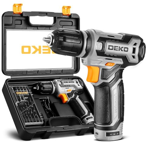 DEKOPRO Taladro Atornillador 12V, Con Caja de Regalo para Hombre, Accesorios 13 Piezas, Taladro Eléctrico para Perforar y Apretar/Aflojar Tornillos