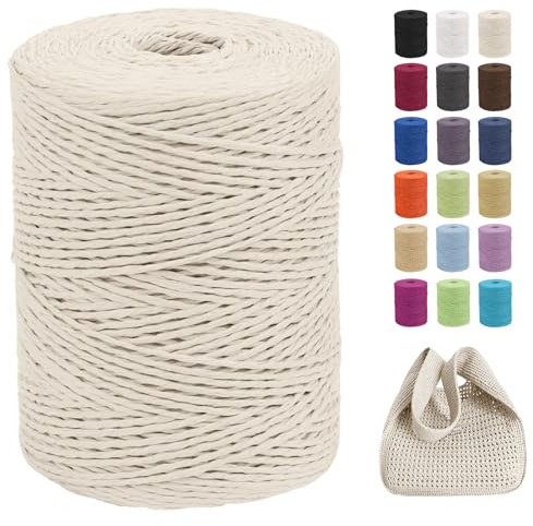 CAMAL Raffia Garn zum Häkeln Von Taschen, 2mm x 300m Geflochten Raffia Papierdraht Weich Raffia Bastgarn Bast zum Stricken Tasche, Strandmütze, DIY Handarbeiten (Milch Weiß)