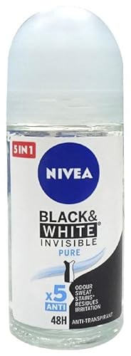 NIVEA Deodorante roll-on da donna, Invisible for Black & White Pure, confezione da 6 (6 x 50 ml)