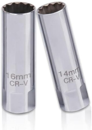 YOUZMY 2 Stück Magnetischer Zündkerzenschlüssel, Zündkerzenschlüssel 14 mm und 16 mm, 3/8-Zoll-Antrieb dünnwandig Magnetischer Zündkerzen Steckschlüssel, 12-Kant-Design, für Autos, Motorräder (14+16B)