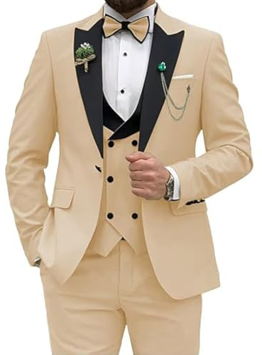 Costume pour hommes Leader of the Beauty, coupe ajustée, 3 pièces pour mariage, fête de bal de promo, veste à un bouton, gilet et pantalon, Champagne, 3XL