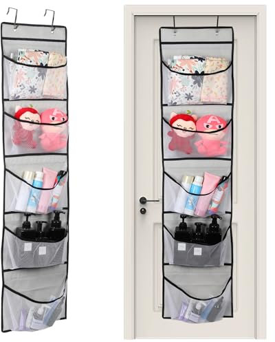 Hisdricus Hängeregal 5 Netztaschen -Hängeorganizer für Türorganizer-Hängeaufbewahrung für Schlafzimmer-und Kuscheltier Aufbewahrung (Grau)