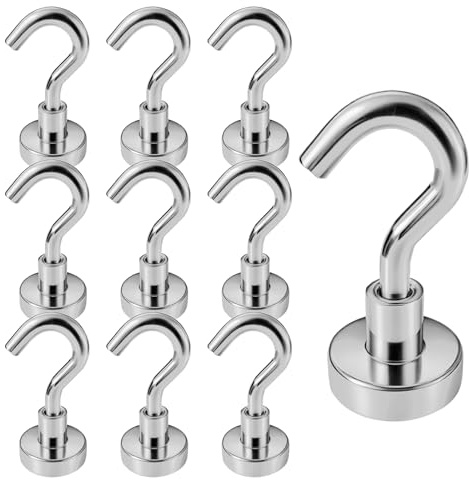 INCNMAD Ganchos Magnéticos 10 Piezas 16 mm Imanes Neodimio Gancho Desmontable Ganchos con Imán Potente para Cruceros, Barbacoa, Cocina, Frigoríficos, Taller, Camper o Furgoneta, Plata