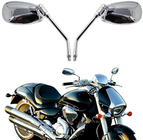 FRICYGAO Espejos Retrovisores de Moto 10mm Cromados, Espejos Laterales para Street Bike, Scooter, Honda, Suzuki, Cruiser, Sport Bike ATV