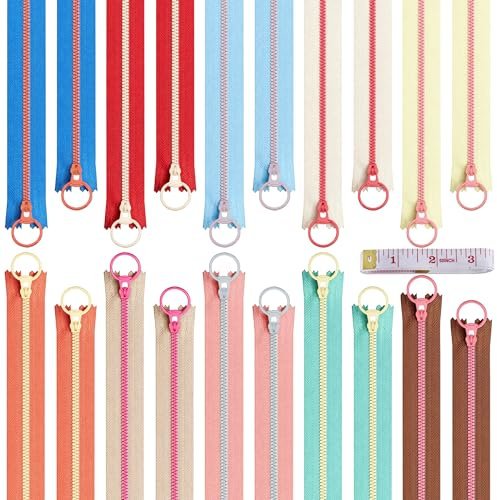 YinnFeen 20 Pezzi Cerniere in Resina, Cerniere Colorate da 20-25 cm, Cerniere Coil in Nylon con Anello per Cucito Sartoriale di Abbigliamento Borse
