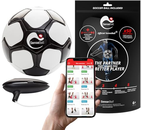 SenseBall Smart Football - Size 3, Black - Two-Footed Skill & Football Training Equipment - App-Guided Soccer Ball Drills & Customisable Exercises
