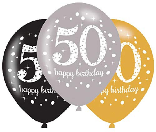 (PKT) Adult Gold Celebration 50th Latex Balloons- 6 Pack