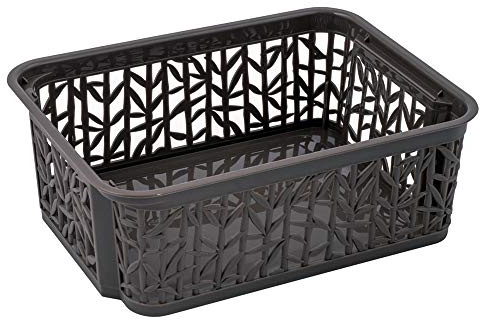 BranQ - Home Essential - Cesta de almacenamiento universal multifunción ajustable en diseño de bambú, plástico sin BPA, tamaño S - 2,5 litros, 1 unidad, antracita