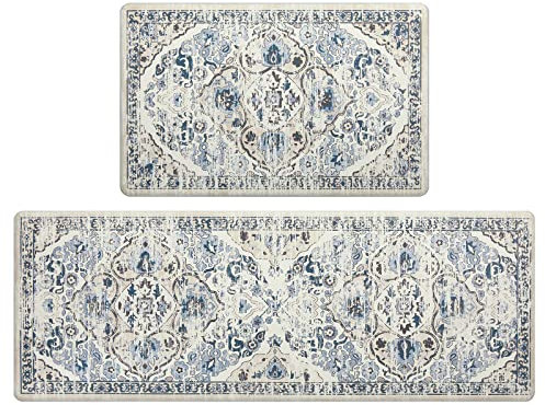 Ileading Küchen-Anti-Ermüdungsmatte, 2er-Set, rutschfest, wasserdicht, gepolstert, Küchenbodenmatte, Vintage-Komfort, Stehpult, Büromatte, Bauernhaus, Küchenläufer, Matte für Wäsche