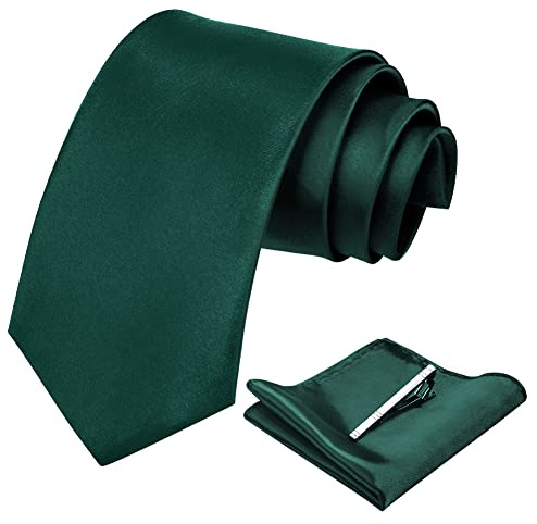 Aomig Set da Cravatta Elegante Classico, 3 Pezzi con Fazzoletto e Fermacravatta, Cravatta Uomo per Matrimonio e Business, 8CM(Verde)