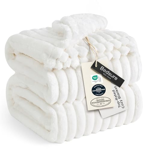 Bedsure GentleSoft Blankets Queen Size for Bed - Cozy Soft Sofa Couch Cover Blankets for Women, Cute Large Bedding Fleece Throws for Girls, Off White, 90x90 Inches