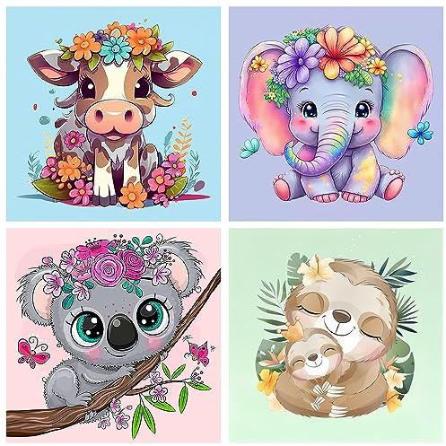 bleihum 4 Pack Paint by Numbers for Kid Ages 10-12 Animals 8x8inch