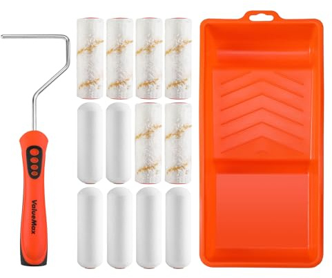 ValueMax Paint Roller Kit, 14-Piece 4 Inch Paint Roller Kit with High-Density Foam Paint Rollers, Microfiber Paint Rollers, Paint Tray for Painting Cabinets, Doors, Craft Work