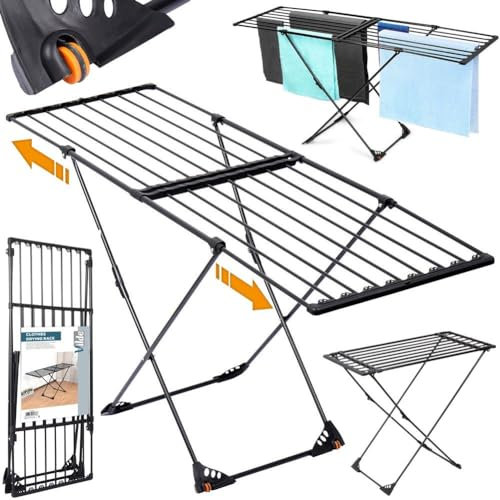 Vilde Wäscheständer Standtrockner | Wäschetrockner Drying Rack | Metall Ausziehbar Schwarz XXL 110-189 cm