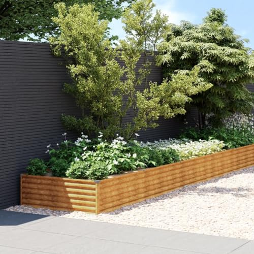 Gecheer Letto rialzato da giardino, vassoio da piantagione in acciaio corten, fioriera per terrazza, balcone ed esterno, coltivazione fiori, erbe, piante