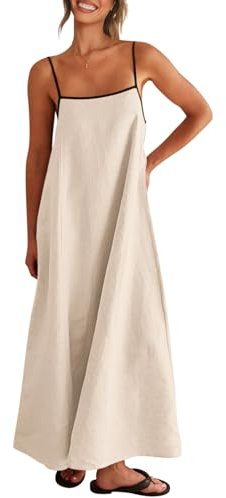 Shy Velvet Women's 2026 Summer Linen Maxi Dress Contrast Spaghetti Strap Dress Backless Casual Party Beach Dresses