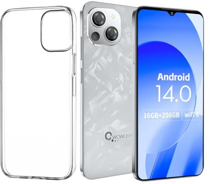 CWOWDEFU S18 Android 14 Teléfono Móvil Libres 2024,16G+256G Smartphone Portátil,6.58 FHD+cámara incell,48MP+24MP,Dual SIM 4G,Octa-Core/GPS/NFC/OTG Blanco