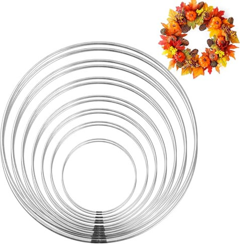 Dokeno 14 Pezzi Anelli in Metallo Bianchi, 5/7/10/13/15/18/ 20cm Cerchio Cerchi Metallici DIY Anelli In Metallo per Decorazione Ghirlande Nuziali fai Artigianato