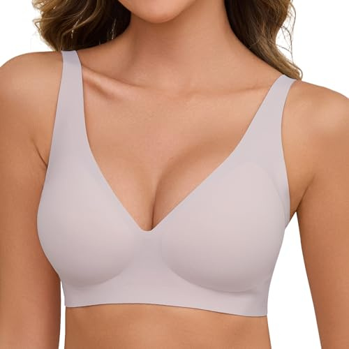 Nadeer Bras Wireless Women's Everyday Bras Zero Feel Bralettes Seamless Deep V Push Up Sleeping T Shirt Bra with Extender Purple