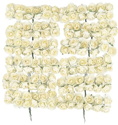 Piccole rose artificiali in carta, fiori decorativi con manico in filo per il fissaggio, teste di rose circa Ø 2 cm, rose artificiali, fiori artificiali, fiori di filo per il fai da te, 144 pezzi