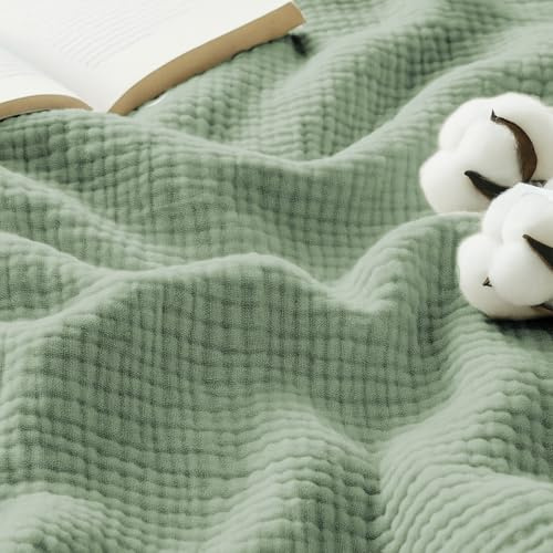 Lanqinglv Coperta in mussola a 4 strati, 130 x 150 cm, verde, con certificazione Oeko-Tex, in 100% cotone, coperta per divano e divano, coperta in cotone