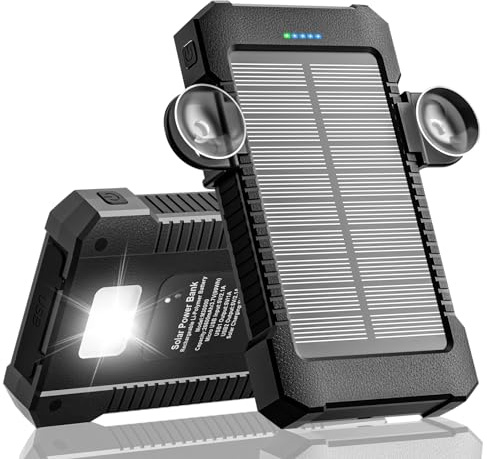 Batterie Externe Solaire 26 800 mAh avec Support à Ventouse, Chargeur Solaire 3 Ports pour Une Charge Rapide de 15 W, avec Lampe Torche/SOS/Stroboscope, Batterie Externe étanche pour Téléphone