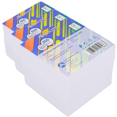 Westcott Bloc-notes blanc 800 feuilles, recharge | Bloc-notes avec feuilles blanches de 9 x 9 cm | Recharge pour boîte distributrice | Papier 80 g/m² | E-1733199 00 (Lot de 3)