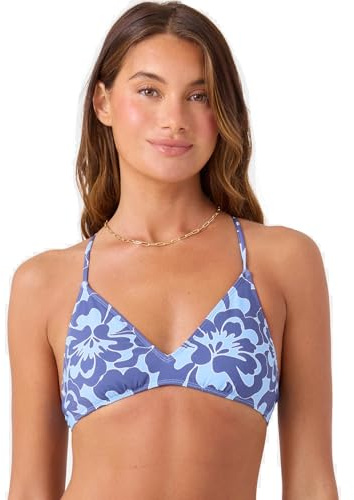 Roxy Women's Bikini Top – UPF 50+, Quick-Dry, Removable Pads, Swimsuit Top, Surf & Beachwear, Blue Combo, Small