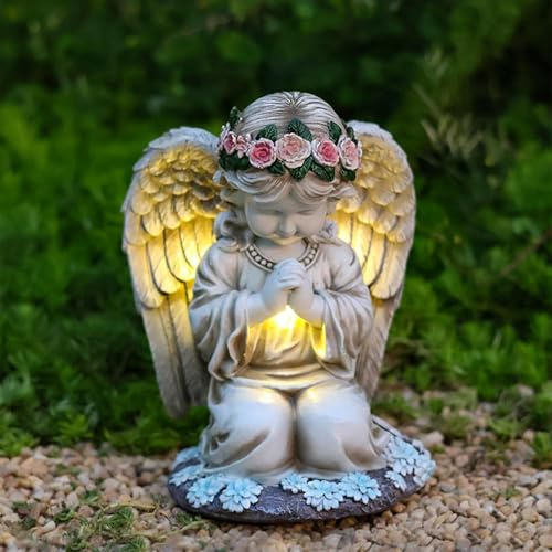 AVEKI Statua di angelo solare, creste e tomba, angelo custode con luce solare, resistente alle intemperie, decorazione per giardino, prato, regalo per donne, madre, suocera (modello C)