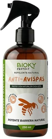 Bioky Protect Anti Avispas Spray Exterior 250ml | Repelente Avispas para Terraza, Piscina y Jardín | Anti-Nidificación con Menta, Clavo y Geranio | Ideal para Cornisas, Aleros, Sombrillas y Porches