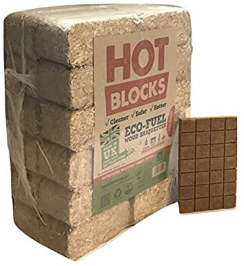 BRITISH MADE woodburner Fuel Starter Pack Contains 24 high heat Hotblock wood briquettes and 28 firelighters (approx 20kg pack)