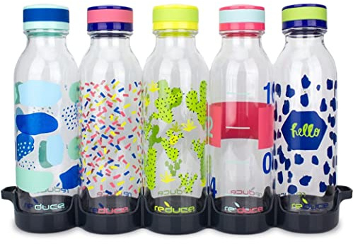 reduce WaterWeek Trek Bottle Set with Fridge Tray, 591mL - (5 Pack) - Great for the Gym & Ideal for any Home