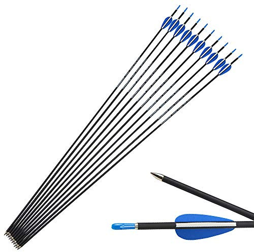SHARROW Carbonpfeile 32 Zoll Carbon Pfeile Zielpfeile Jagdpraxis Pfeil für Anfänger Jagdpfeile Spine 1200 Bogenpfeile für Compound und Recurvebogen (12)