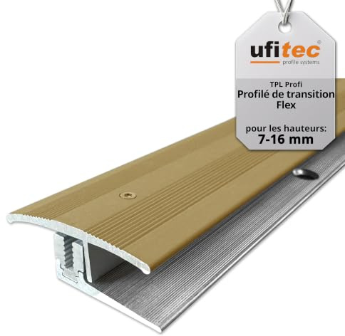 ufitec profilsystem för parkett- och laminatgolv – för beläggningshöjder på 7-15 mm – finns i många färger (flexövergång 90 cm lång | 35 mm bred, guld)