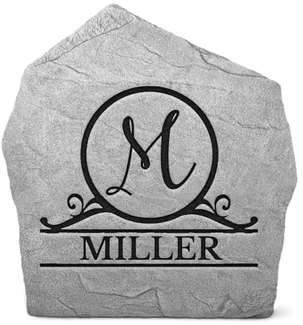 Personalized Engraved Monogram Letter & Name Lanscaping Rock - Garden Rock - Greystone Color - 15” W x 15” H