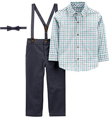 Simple Joys by Carter's 3-Piece Special Occasion Bow-Tie and Suspender Pants Set Juego de Canastilla para bebés y niños pequeños, Azul Marino Lunares/Color Carbón/Verde Gris A Cuadros, 3 años