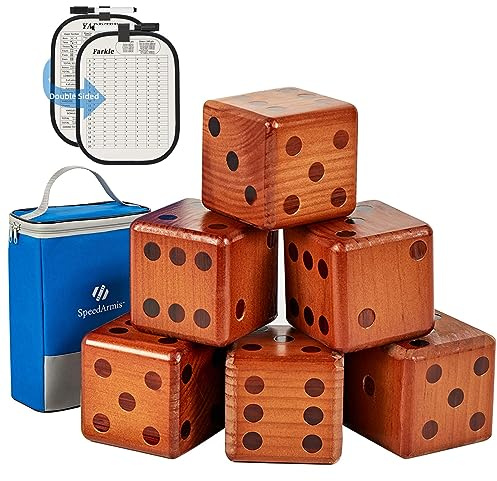 SpeedArmis Giant Wooden Yard Dice Set - Large Lawn yatzee Game with Scoreboard - Outdoor Beach Backyard Games for Teens Adults Family (Including Carry Bag)