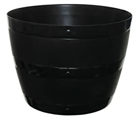 Large Black Barrel Planter Round Plastic Plant Pot 50cm Decorative Patio Garden Flower Tub