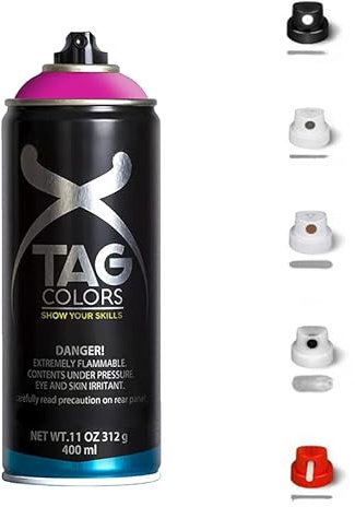1 Bomboletta Spray Vernice Acrilica per GRAFFITI Rosa A061 da 400ml + 5 testine per tratti precisi e spessi, finitura opaca, per street artists murales, Varie Tonalità (ANDROMEDA MAGENTA)