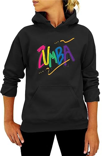 AllMonyba Sweat-Shirts pour Femmes Mode Zumba Imprimé Big Pocket Manches Longues avec Cordon de Serrage Sweat-Shirt Chemisier Casual Tops pour l’Automne Hiver