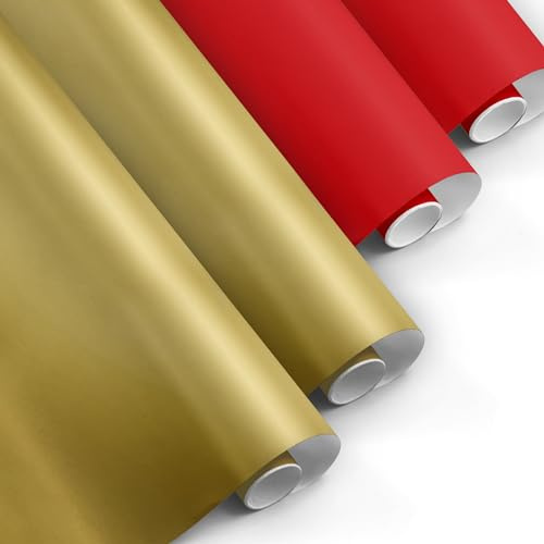 Pack 4 rollos papel regalo 0,5x3m • 2 ORO y 2 ROJO • Ideal para: Tiendas Negocios Comercios Envolver regalos Cumpleaños Baby Shower Bodas Decoración [FP Fiesta Paper]