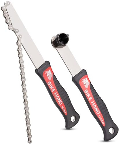 BIKE HAND Kettenpeitsche und Abzieher Set - Kettenpeitsche & Sicherungsring Werkzeug für Shimano HG Kassette/Freilauf Einbau Ausbau MTB Rennrad 7 8 9 10 11 Gang