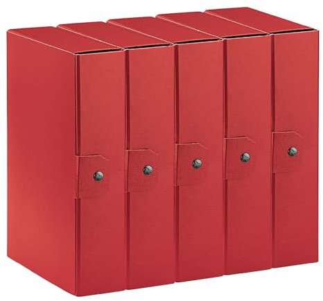 Esselte C28 Eurobox 390328160 - Carpeta proyectos para archivar, cierre con botón, 25 x 35 cm, lomo 8 cm, rojo, paquete de 5 unidades