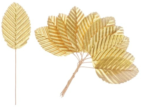 M METERXITY 20-Pack Artificial Silk Leaf, Faux Wire Single Leaves, Fake Flower Leaf with Stem for DIY Bouquet/Wreaths/Wedding/Garland/Party Decorations, Fake Rose Craft Leaves [Gold]