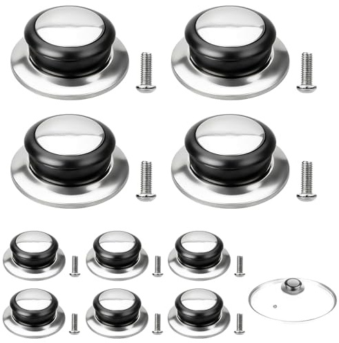 Gotetiso 10 Pièces Bouton de Couvercle Poignée Couvercle Casserole Boutons Universels en Acier Inoxydable pour Couvercle de Casserole Anti-Brûlure Résistants à la Chaleur Pot Lid Handle avec Vis