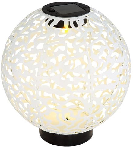 Solar Lampe Outdoor Garten Kugel LED Solarkugel 20 cm Balkon Deko Leuchte, Lichteffekt Orientalisches Design in Betonoptik, 3000K, DxH 20x21 cm